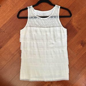 Loft Cream Polka Dot Ruffle Sleeveless Top XSP